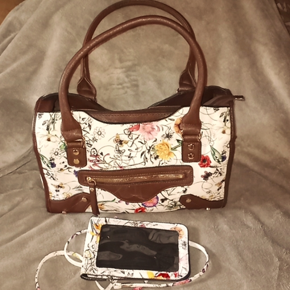 Faux Leather Floral & Butterfly Handbag